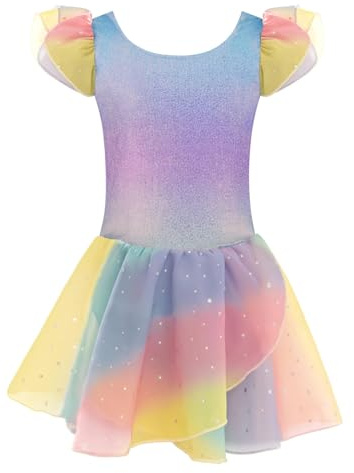 trudge Mädchen Ballettkleidung Ballettkleid mit Rüschenärme und Tutu-Rock | Mädchen Baumwolle Tanzkleid mit Glitzer Rock - Kinder Ballett Trikot für Tanzen Gymnastik Training