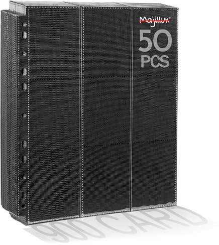 Majillux 50 Doppelseitige Kartenblätter mit 900 Fächern, Schwarz | Format 29 x 23 cm | Seitliche Befüllung | PP ohne PVC | Taschenmaß 9,2 x 6,5 cm
