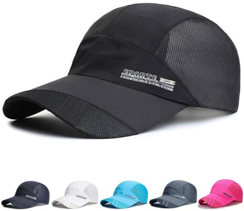 RALSPEC Lightweight Mesh Running Cap Adjustable Breathable Baseball Cap Sun Visor Hat Quick Dry Sports Hats (UK, Alpha, One Size, Black)