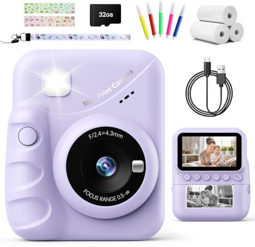 TIATUA Appareil Photo Instantané Enfant, 3.0 Grand Écran 48MP 1080P HD Appareil Photo Numérique Enfant avec Carte 32GB et Papier Photo Imprimé,Cadeau pour Filles Garçons 3-12 Ans
