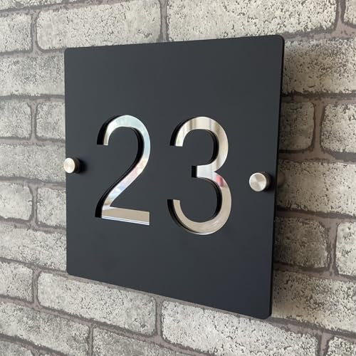Plaque de numéro maison bicolore acrylique 3D noir argenté Idéal pour maisons, hôtels, appartements et magasins