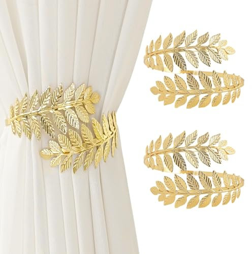 Uoocg 2 unidades de alzapaños con forma de hoja para cortinas, color dorado, para cortinas, de metal, para decoración del hogar