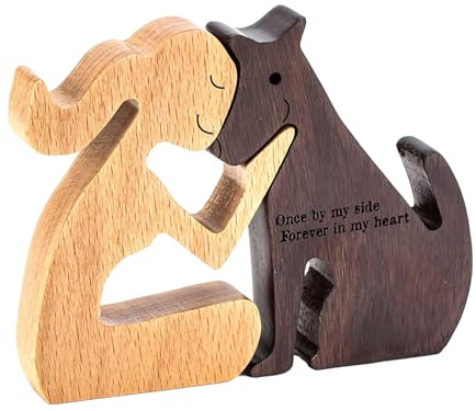 Familia de cachorros tallado en madera Familia de cachorros Decoración de mesa creativa figuras de madera para humanos y perros Esculturas de madera para la decoración de mesa adecuadas para el hogar