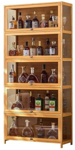 WXXSHGDW 5-Stufiger Weinschrank, Barmöbel, Barschrank, Bambus-Barschrank, Transparente Acryltür, Großes Fassungsvermögen, für Esszimmer, Wohnzimmer, Küche(60 * 32 * 172cm/24 * 13 * 68in)