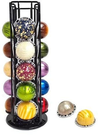 Xfanscafe Coffee Pod Stand Holder for 20 Vertuo Pods Nespresso Vertuoline,360° Rotating Coffee Capsule Rack Holds Vertuo Pods, Black