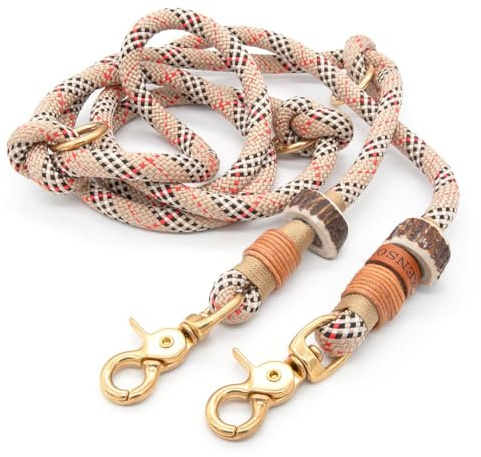 Hundeleine aus Tau | 1 cm dick | Highland Cream | 2 m / 2,5 m / 3 m verstellbare Führleine, handgefertigtes Design, robust, für kleine & mittelgroße Hunde – beige