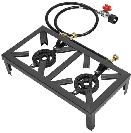 Donened - Portable Camping Gas Stove, Double Burner, Outdoor Camping Furnace, for Camping, Picnics, Hiking, Barbecues, 48 x 25 x 11.5cm