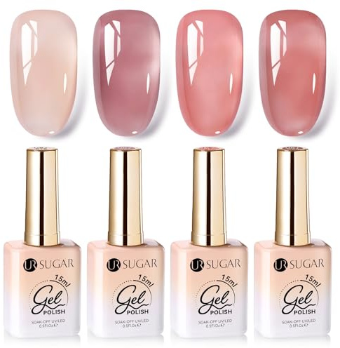 UR SUGAR 15ML UV Nagellack Jelly, 4 Farben Gel Nagellack Rosa Set, Jelly Nail Polish UV für Salon Gel Maniküre und Nagelstudio Anfänger DIY zu Hause