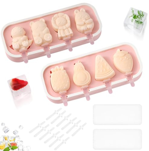 CATOR 2 Pack Molde Helado Silicona,Reutilizable Moldes de Helado,con 12 Palo de Plástico,Moldes Helados Silicona de Grado Alimenticio,para Helados DIY Niños