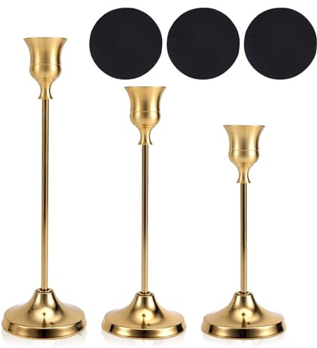 Gosknor 3stk Vintage Messing Kerzenständer, Antiker Konischer Kerzenhalter Metall mit Rutschfesten Untersätzen und Stangen Dekoration für Tischdekoration Hause Hochzeit Jahrestag Weihnachten Party