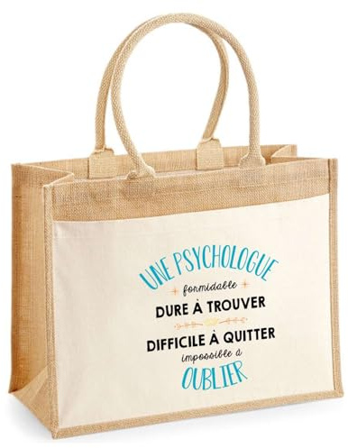 Planetee Cabas jute avec poche Une Psychologue Formidable I Sac de shopping avec grande pochette avant Fête des Mères Idée Cadeau