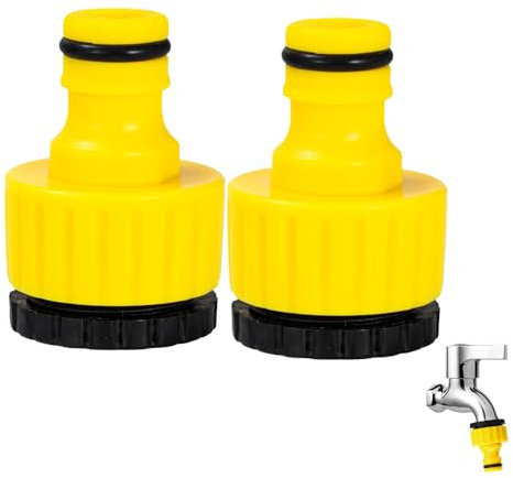 2 pezzi di connettori per rubinetti da giardino, Amig - Adattatore e riduttore per connettori per tubi flessibili | 1/2“ e 3/4” | Connessione rapida e facile per tubi dell'acqua (Yellow)