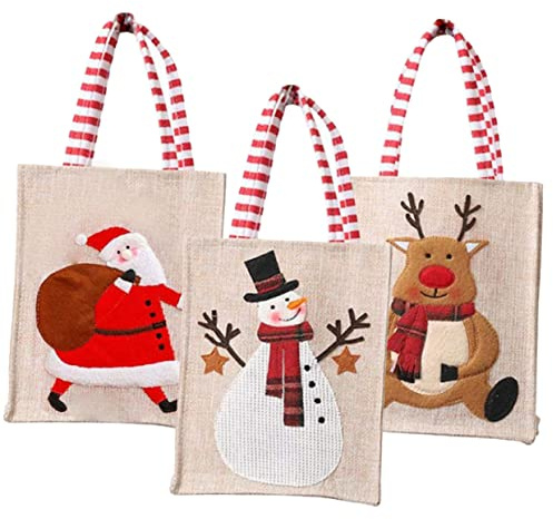 Holibanna 3stücke Wiederverwendbare Stoff Geschenktüten Für Weihnachten Als Geschenktasche Oder Dekoration Für Party Und Festtagsfeiern Mit Weihnachtsmotiven