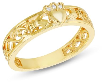 Tuscany Silver Bague pour femme en argent sterling, bague Claddagh 1mm CZ plaquée or #P