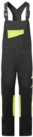 Portwest CD850 WX2 Eco Stretch Bib and Brace Durable Workwear | Black/Yellow, Large, Recycled Polycotton, Knee Pad Pockets, Bottom Loading, Multi Pocket, Flexible