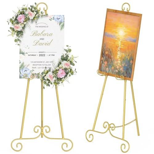 Hawofly 46.5 Wedding Sign Display Stand,Gold Metal Decorative Large Adjustable Floor-Standing Display Stand with Chain Support,Suitable for Displaying Photos,Signs,Artwork,Wedding signs,Etc. (2)