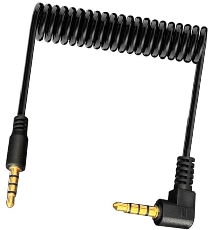 HUHANGGod Coiled Right Angle 4 Pole 3.5mm Stereo Audio Cable (1meter) | 90 Degree 1/8 Male to Male Jack TRRS Extension Aux Spring Cord for PC,TV, Recorders,MP3,Card Holder,Amplifier,Speaker