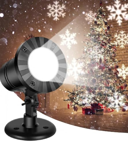 Christmas Snowflake Projector Lights White LED Xmas Decorations Indoor Outdoor IP65 Waterproof with Rotating Snowfall Lighting for Party Home Garden Patio