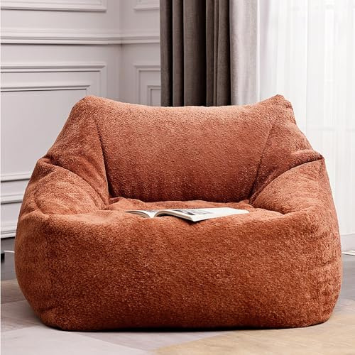 KBZSlyn Oversized Bean Bag Cover (No Filler) Chenille Velvet Beanbag Chair Puff for Adults Teens Soft Lounge Couch Washable Pouf Sofa Slipcover for Living Room Bedroom Salon(Chenille brown cover)