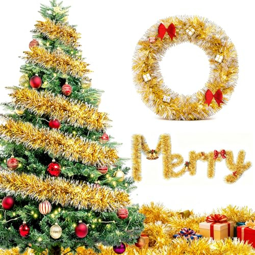 20m Guirlande Sapin de Noel Artificiel - Doré Guirlandes de Noël Decoration Noel pour Exterieur Interieur Porte Murs Escalier Fenêtres Deco