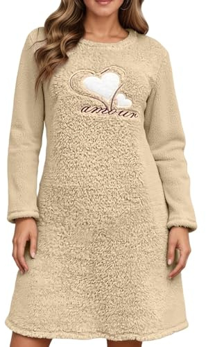 Generisch Camisones gruesos de franela para mujer, otoño e invierno, manga larga, forro polar, cálido, vestido de suéter para mujer, vestido de casa, vestido de calle, vestido de sudadera, cuello