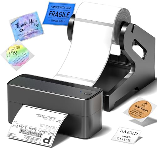 Phomemo Neuer Bluetooth 4x6 Etikettendrucker mit Etikettenhalter, Schwarz | DHL Thermodrucker, Bluetooth Etikettiergerät Label Printer für Barcode, Amazon, Etsy, Shopify, DHL, DPD, GLS, FedEx, etc