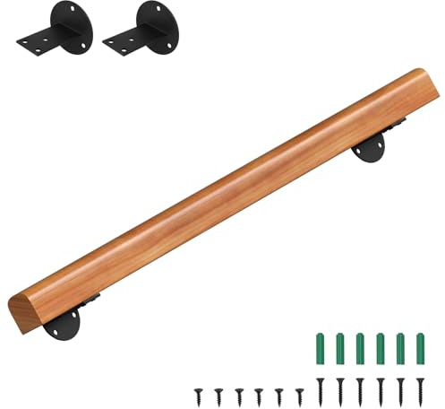 Eikuavons Pasamanos de madera de pino, 100 cm, pasamanos montados en la pared, madera semicircular, pasamanos de madera antideslizante con soportes de pared, material de montaje, nogal claro
