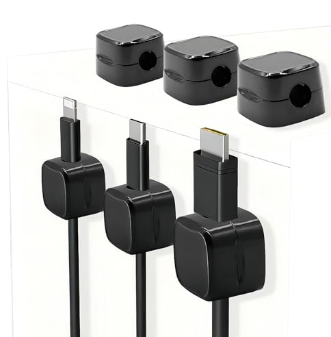 Organizer Cavi, 6 Pezzi Raccogli Cavi, Magnetica Passacavi Scrivania, Porta Cavi, Fermacavi Adatto per Cavo di Ricarica USB, Cavo Audio, Comodino, Ufficio(Nero)