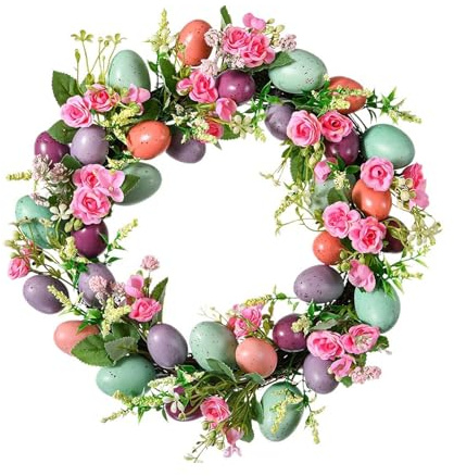Osterkranz, Bunte Eier Osterkränze, Künstlicher Frühlingskranz Mit Eiern, Eierkranz aus Rattan mit Eier, Frühlingskranz, Haustür Dekoration für Haus Wandbehang (35 cm)
