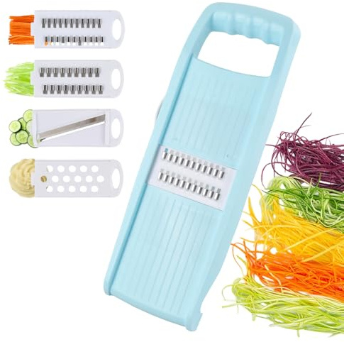 4 in 1 Vegetable Slicer, Removable, with Slicer, Grater, Wave Cutter, Chopper, Stainless Steel Chip Cutter with Handle, Food Slicers for Kitchen Fruit Cucumber Onion Potato Cheese Carrot