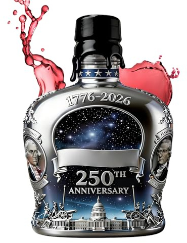 Botellas de Vidrio para Whisky con Tapa - 350 ml 250 Aniversario de América Decantador de Bourbon | Decantador de Vino para Hogar | Para Bartender, Bar en Hogar, Vitrina, Restaurantes, Hoteles,