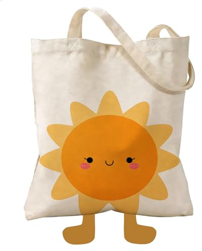 VOYANTE Sonne Tote Bag, Stoffbeutel Bedruckt, Aesthetic Baumwolltasche, Wiederverwendbar Einkaufstasche, Positive Geschenke für Frauen, Freund, Gute Freundin