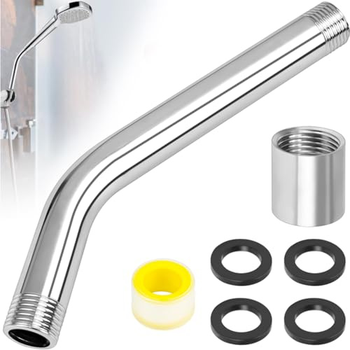 NISENTIA Curved Forward Shower Arm Extension, 20cm Universal G1/2 Stainless Steel Shower Head Extension Arm, Wall Mounted Showerhead Extender with Washers Sealing Tape Connector for Bathroom