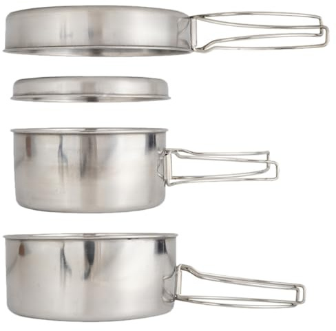 Ciieeo Juego de Utensilios de Cocina para Acampar de Acero Inoxidable, Ligero y Fácil de Transportar Olla, Sartén, Platos y Tazas para Camping y Senderismo