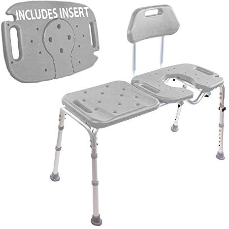 Platinum Health Bath Transfer Bench with Cutout Shower Seat, Deluxe All-Access Chair for Tub and Shower Transfers, Raised Toilet Seat for Seniors and Elderly Adjustable Height, Includes Insert, Gray