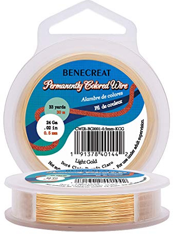 BENECREAT 24Gauge(0.5mm) Tarnish Resistant Light Gold Wire Jewellery Making Copper Wire, 30M/33Yard