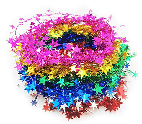 Christmas Tree Star Tinsel Garlands with Wire, Christmas Star Wire Garland Decorations for Wedding Birtahday Party Xmas Tree Home Festive Ornament,Multi-color Combinations