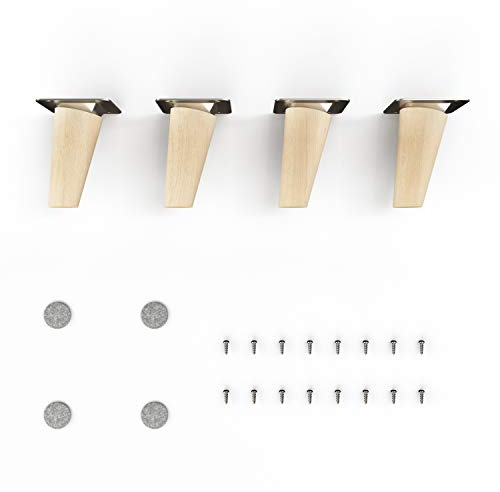 Sossai Möbelfüße aus Naturholz Buche unbehandelt, Clif Round HMF2, 8 cm hoch, rund, schräge Ausführung, für Kommoden, Regale, Schränke