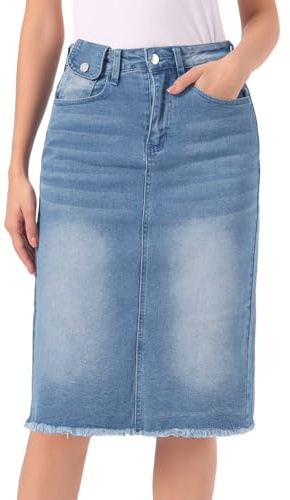 Allegra K Dam hög midja denim kjol fickor knälång jeanskjol midikjol, azurblå, M