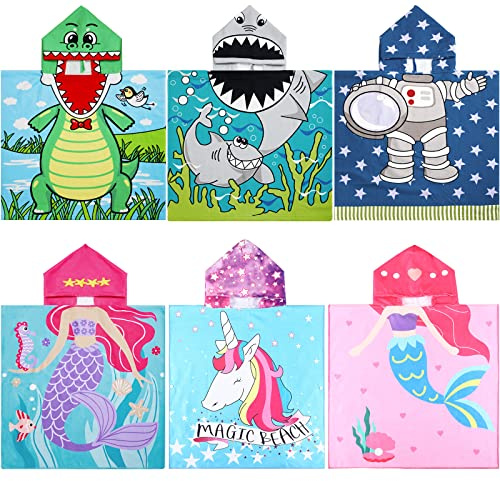 Oudain 6 Pcs Kids Hooded Towel Kids Bath Towels with Hood Microfiber Baby Pool Beach Towel for Boy Girls Toddler(47 x 24 Inch,Trendy Style)