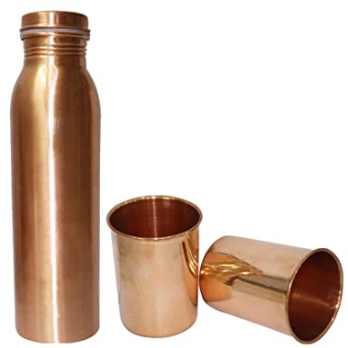 Universal Hub® Kupferflaschen 1-Liter-Wasserkaraffe. Trinkwasserflasche mit Becher Kupferbecher Nachttisch-Wasserbecher Moscow Mule Trinkgläser Sport-Trinkflasche