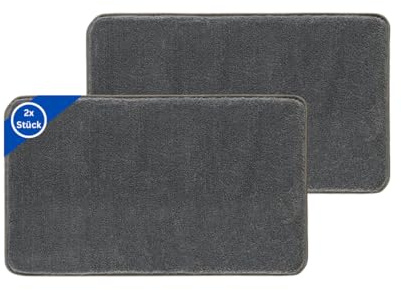 TA&MA Store Badezimmerteppich | Badezimmer Teppiche rutschfest waschbar – Hochwertige Badematte & Badteppich - Badematte als Set kombinierbar - Teppich Badezimmer Anthrazit 2er 50x80 cm