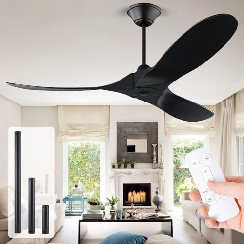 177cm Ventilatore da Soffitto Esterno Grande, Ventilatore da Soffitto Nero Senza Luce, Ventilatore da Soffittos Moderno con Telecomando, Ventilatore da Soffittos in Legno, Motore DC Reversibile