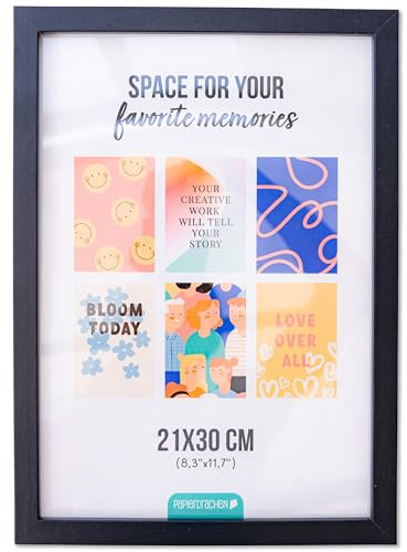 Papierdrachen Cadre photo A4 - 21 x 30 cm - Noir - Cadre en bois avec verre en plastique - Format portrait et paysage - Pied - Suspension murale - Affiches et photos