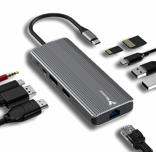 Reagle HUB USB-C 10 en 1 DisplayPort 1.4 HDMI 2.1 8K 30Hz 4K 144Hz 5 Gbps Display Port Power Delivery 100W cable Nylon trenzado recubierto Plug & Play (13 cm)