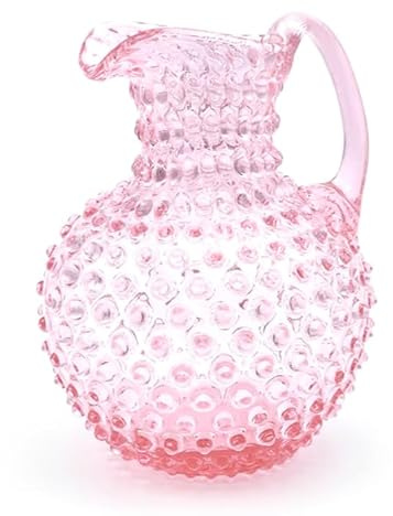 Mundgeblasener Kristallglas Krug 2 Liter | Handgefertigter Glas Karaffe für Heiß- & Kaltgetränke geeignet | Glaskaraffe | Wasserkaraffe | Getränkekanne | Blumenvase | Vase (Pink)