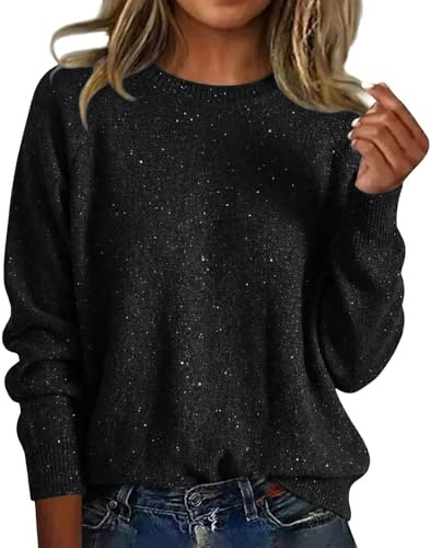 Hauts à paillettes scintillantes pour Femme - Tunique à manches longues - Grande taille - Pull à col rond - Chemises de Carnaval pour femme - Pour festival, fête, sortie - Vêtements d'automne