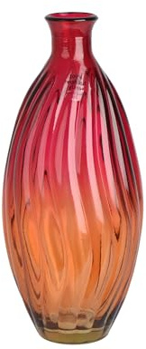 Vas glas 31 x 14 cm i flaskform med vågmönster – dekorativ flaska blomvas – vardagsrumsdekoration flaskvas – bordsvas dekorativ vas – röd orange