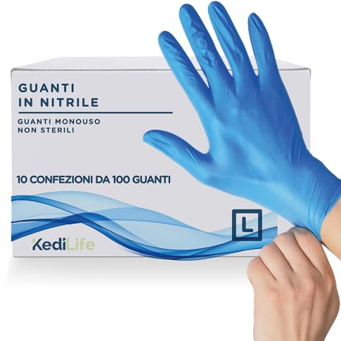 KediLife - 1 000 blå nitrilhandskar L - Professionella, icke-sterila engångshandskar - Multifunktionella, engångshandskar, pulverfria, ambidextrosa, lämpliga för medicinska studier, mat, rengöring