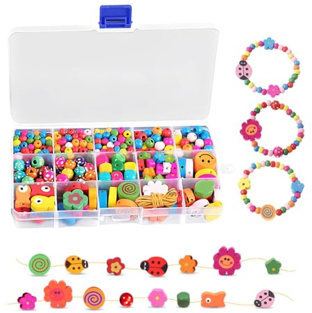 SZMK 400 Pezzi Perline Legno da Infilare,Palline Naturale per Braccialetti,Wooden Bead,Perline per Gioielli Fai Da Te,Palline Colorate per Lavoretti per Creazione di Gioielli, DIY - Multicolore